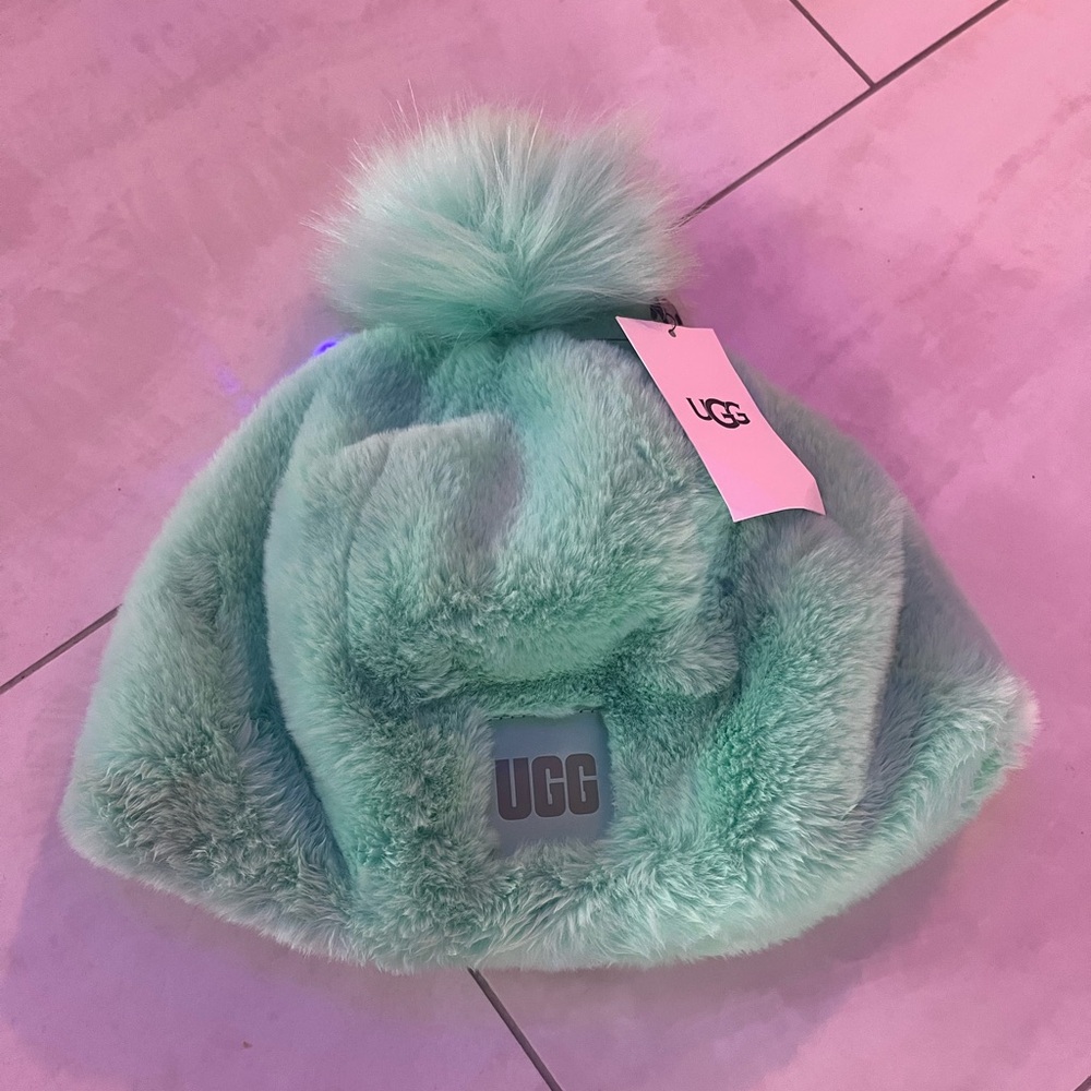 UGG Faux Fur Mint Beanie with Pom